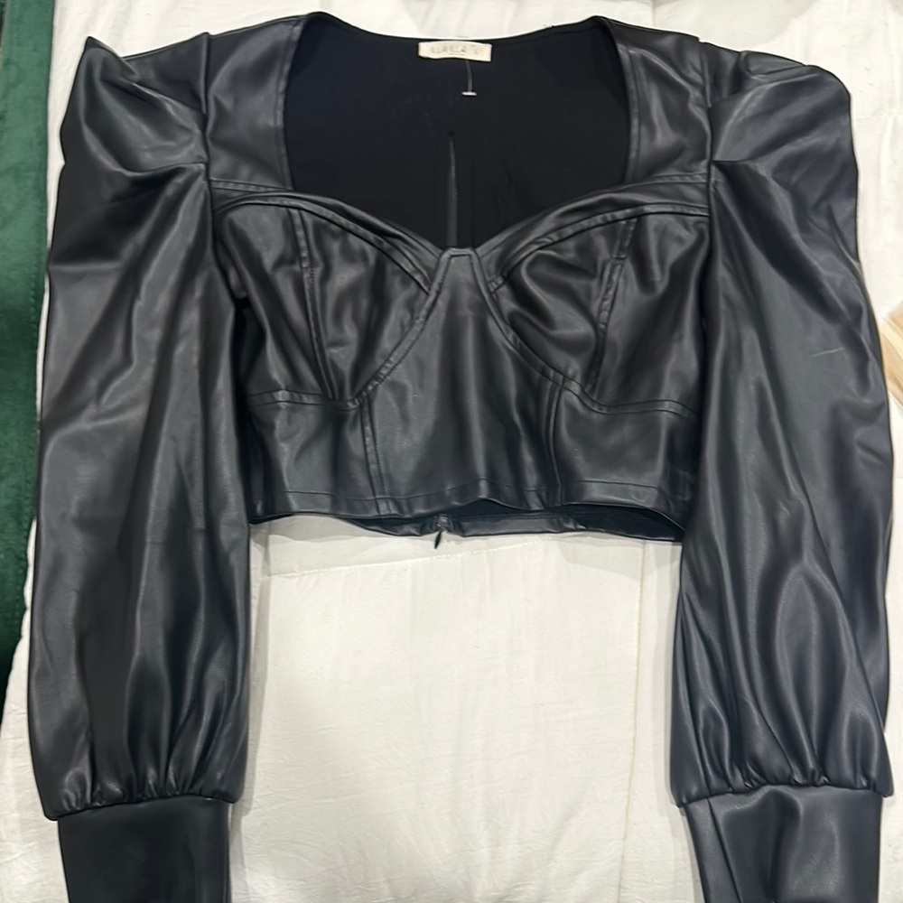 Guess Black Faux Leather Crop Top